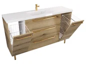 Szafki łazienkowe - Szafka Stojąca Z Umywalką ATHD 140 cm K - Dąb Evoke Coast Mat - Uchwyty Złote Polerowane - miniaturka - grafika 1