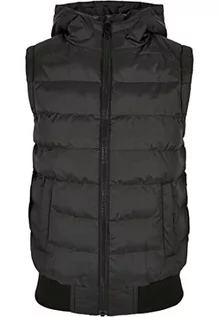 Kurtki i płaszcze dla chłopców - Urban Classics Chłopięca kamizelka chłopięca Small Bubble Hooded Vest kamizelka bufowa dla chłopców, czarna, rozmiary 110/116-158/164, czarny/czarny, 146-152 - grafika 1