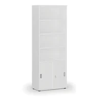 Szafy biurowe - Szafa biurowa kombinowana PRIMO WHITE, drzwi przesuwne na 2 poziomach, 2128 x 800 x 420 mm, biały - miniaturka - grafika 1