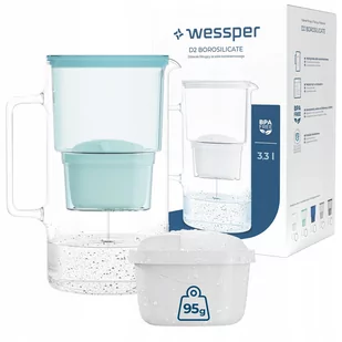 Dzbanek filtrujący szklany Wessper aquamax 3,3l + 2x Filtr Wessper aquamax - Dzbanki filtrujące - miniaturka - grafika 1
