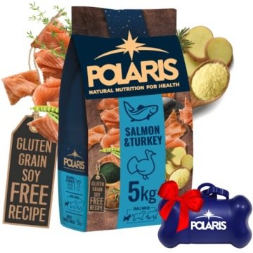 Naturalna karma sucha z łososiem i indykiem dla dorosłych psów małych ras Polaris 5 kg