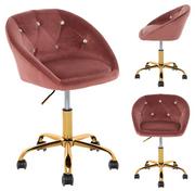 Fotele i krzesła biurowe - Fotel krzesło obrotowy welur róż z kryształkami podstawa złota salon biuro - miniaturka - grafika 1