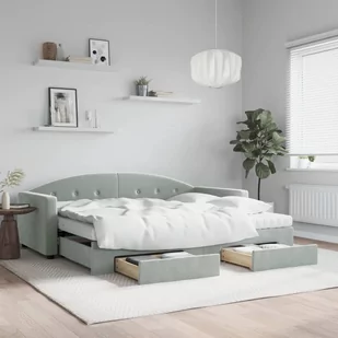 vidaXL Sofa rozsuwana z szufladami, jasnoszara, 90x200 cm, aksamit - Sofy i kanapy - miniaturka - grafika 1