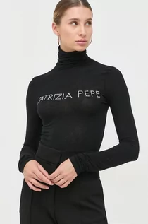 Koszulki i topy damskie - Patrizia Pepe longsleeve damski kolor czarny z golfem - grafika 1