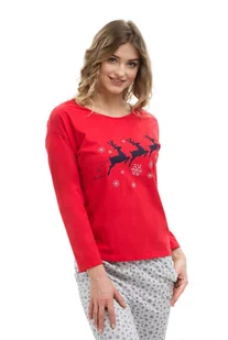 PIŻAMA DAMSKA MŁODZIEŻOWA 2XL CZERWONA DŁUGI RĘKAW ŚWIĘTA RENIFERY NA ZIMĘ - Piżamy damskie - miniaturka - grafika 1
