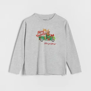 Reserved - Świąteczny longsleeve oversize - Jasny szary - Koszulki dla chłopców - miniaturka - grafika 1