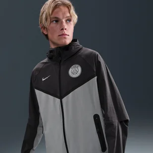 Męska kurtka piłkarska ztkaniny zzamkiem na całej długości Nike Paris Saint-Germain Tech Windrunner - Szary - Kurtki i kamizelki sportowe męskie - miniaturka - grafika 1