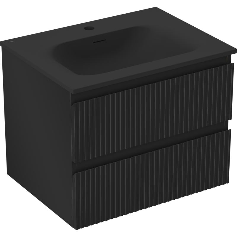 Mexen Rivel szafka łazienkowa 60 cm z umywalką Vela, 2 szuflady, ryflowana , czarna mat - 91A20-06047-2-BFF71-W23M71