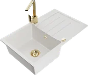 Zlewozmywaki z baterią - Mexen Bruno zlewozmywak granitowy 1-komorowy z ociekaczem i baterią kuchenną Rita, biały - 6513-20-670300-50 - miniaturka - grafika 1