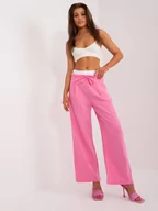 Spodnie damskie - Spodnie z materiału różowy elegancki materiałowe palazzo nogawka szeroka - miniaturka - grafika 1