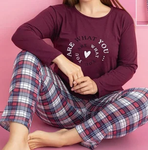 Damska piżama z długim rękawem i długimi spodniami XL bawełniana 5328 - Piżamy damskie - miniaturka - grafika 1