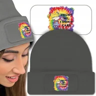 Czapki damskie - Zimowa Wygodna Czapka Szara I DON'T CARE Modne Wz - miniaturka - grafika 1