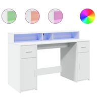 Biurka - vidaXL Biurko z podświetleniem LED, białe, 140x55x91 cm - miniaturka - grafika 1