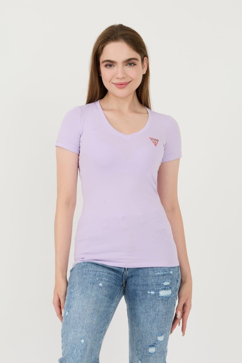 GUESS Lawendowy damski t-shirt Mini Triangle Tee M