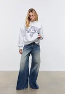 Bluzy damskie - Stradivarius Bluza haftowana Popielaty XL - miniaturka - grafika 1