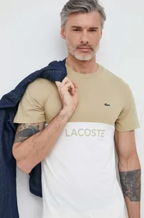 Koszulki męskie - Lacoste t-shirt bawełniany kolor biały wzorzysty - grafika 1