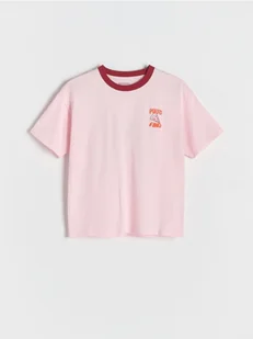 Reserved - T-shirt z nadrukiem na plecach - czerwony - Koszulki dla dziewczynek - miniaturka - grafika 1