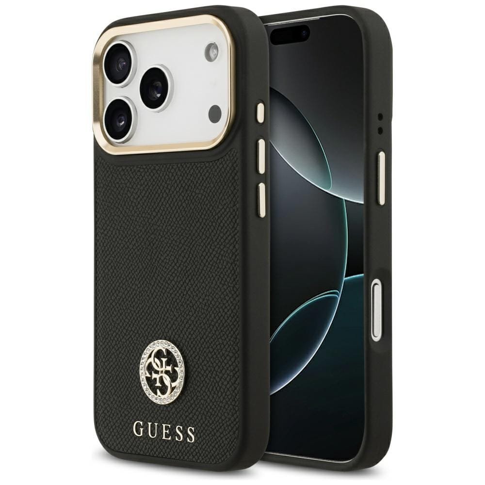 Etui Guess Grained Strass Logo MagSafe do iPhone 17 Pro czarny