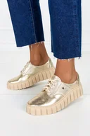 Półbuty damskie - Złote trampki skórzane damskie creepersy sznurowane PRODUKT POLSKI Casu 10128 - miniaturka - grafika 1