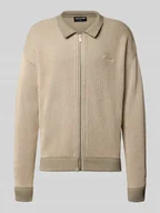 Swetry męskie - Kurtka z dzianiny z wykładanym kołnierzem i wyhaftowanym logo - miniaturka - grafika 1