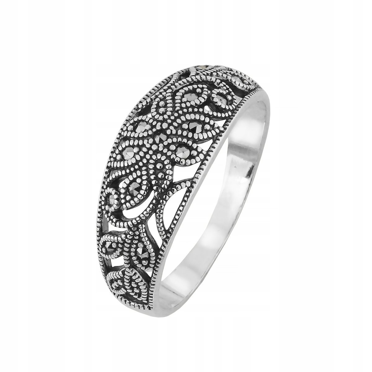 Pierścionek srebrny 925 z Markazytami Ażurowy Elegancki dla Niej r. 16
