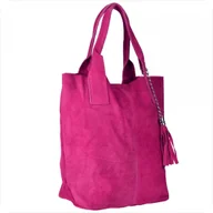 Torebki damskie - Torba worek zamszowa fuksja z podszewką i zamkiem - miniaturka - grafika 1