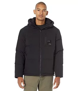 Armani Exchange Męska bluza z kapturem, naszywka z logo na przedniej kieszeni, czarna, bardzo duża - Bluzy męskie - miniaturka - grafika 1
