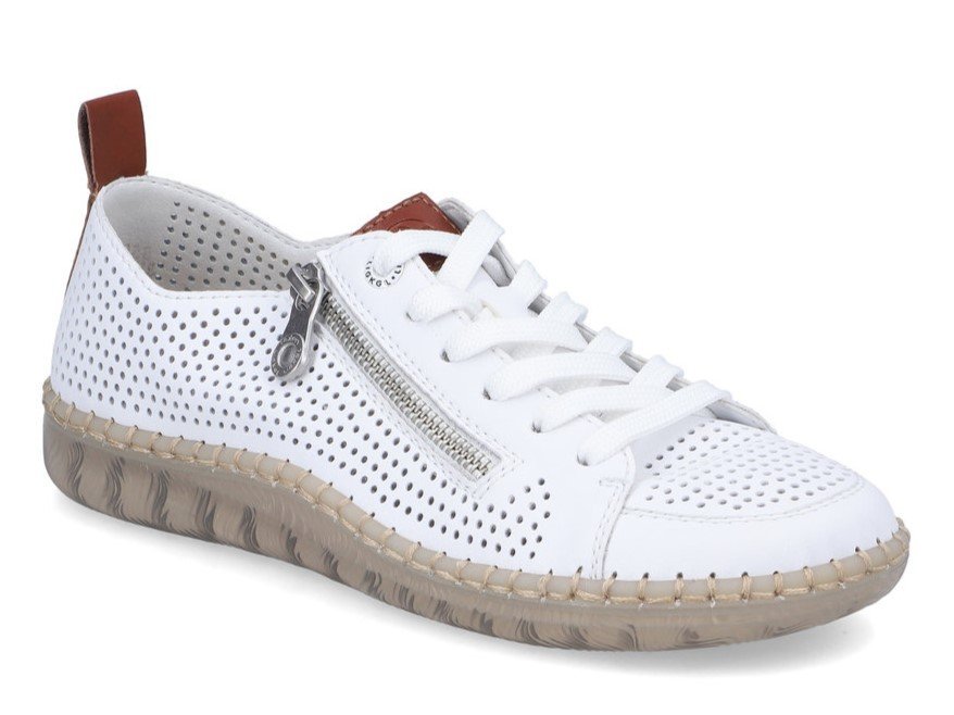 Półbuty damskie skórzane Rieker N2405-80 ażurowe szerokie tęgość H białe-40