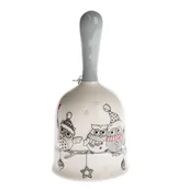 Ozdoby bożonarodzeniowe - Ceramiczny dzwonek Winter owls szary, 11 x 9 cm - miniaturka - grafika 1