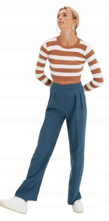 TRENDYOL GRANATOWE ELEGANCKIE SPODNIE W KANT Z WYSOKIM STANEM 38 5_A