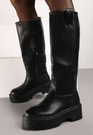 Kozaki damskie - Czarne Klasyczne Kozaki na Platformie z Okrągłym Noskiem Kelilea - miniaturka - grafika 1