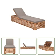 Leżaki ogrodowe - The Living Store Leżak z ciemnoszarą poduszką - lite drewno tekowe - Leżak - miniaturka - grafika 1