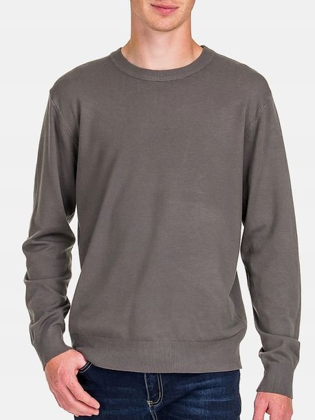 Sweter Męski z Wiskozą Klasyczny Gładki Cienki Okrągły Dekolt Szary XL