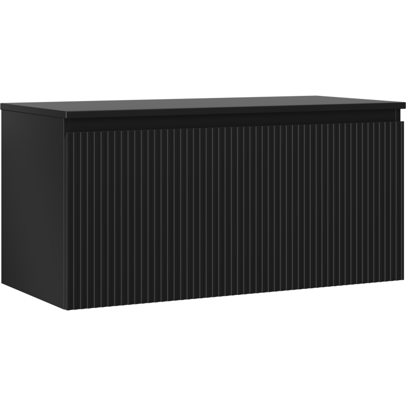 Mexen Rivel szafka łazienkowa podumywalkowa 100 cm z blatem, 1 szuflada, ryflowana , czarna mat - 91A20-10047-1-BFC71