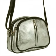 Torebki damskie - Modna skórzana listonoszka srebrna trzy zamki S - miniaturka - grafika 1