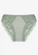 Majtki damskie - Zielone Majtki Figi Ozdobione Wzorem w Paseczki i Koronką Olibia - miniaturka - grafika 1