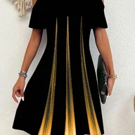 Sukienki - TEMU Elegancka, kolorowa sukienka z odkrytymi ramionami i nadrukiem promieni dla kobiet, stylowa długa sukienka. - miniaturka - grafika 1