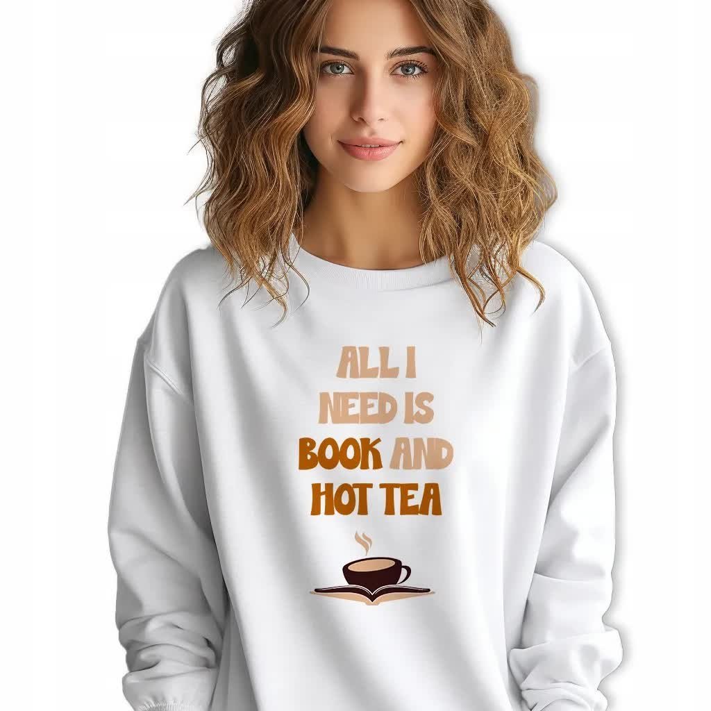 Damska Bluza Biała Dresowa BOOK AND HOT TEA Dla Jesieniary Wzory Rozmiar M