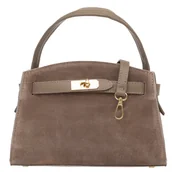 Torebki damskie - Torebka Kuferek Zamszowy Damski Vera Pelle Vita Taupe - miniaturka - grafika 1