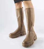 Kozaki damskie - Brązowe ocieplane płaskie kozaki Ceredano - Gemre - miniaturka - grafika 1