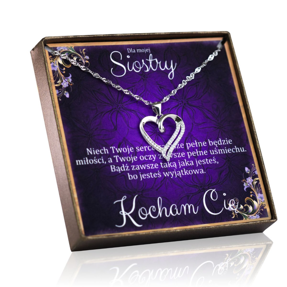 Naszyjnik serce dla Siostry – srebrny prezent z dedykacją „Kocham Cię”