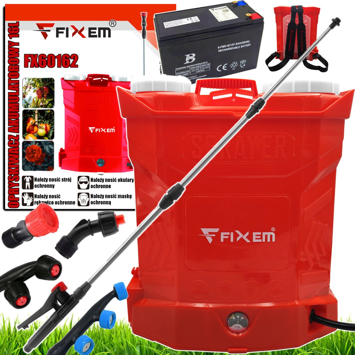 OPRYSKIWACZ AKUMULATOROWY CIŚNIENIOWY PLECAKOWY ELEKTRYCZNY 16L LANCA 117cm