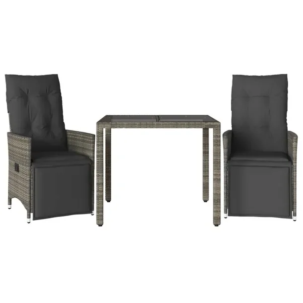 Zestaw bistro ogrodowy szary z regulowanymi fotelami i poduszkami 56x59x92