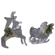 Ozdoby bożonarodzeniowe - Shumee Dekoracja ogrodowa LED renifer z saniami 41 cm srebrna ENODAK 295223 - miniaturka - grafika 1