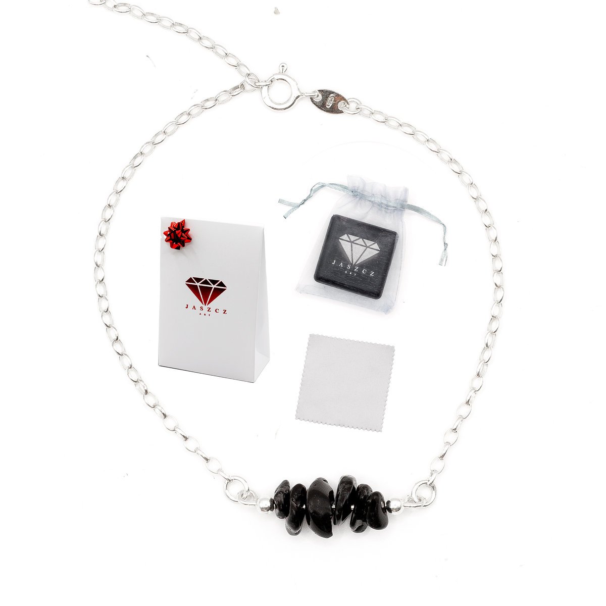 Bransoletka Turmalin Czarny Srebro 925 Talizman Prezent Pudełko Handmade