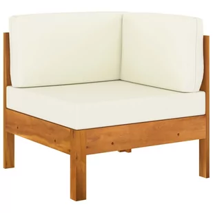 vidaXL Moduł sofy narożnej, kremowe poduszki, lite drewno akacjowe - Komplety wypoczynkowe - miniaturka - grafika 1