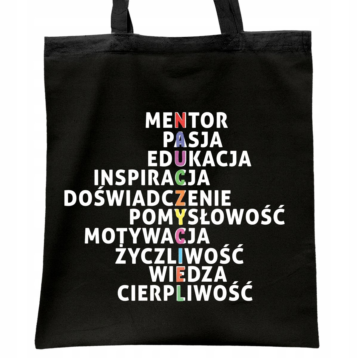 Torba bawełniana czarna na zakupy Dzień Nauczyciela Prezent