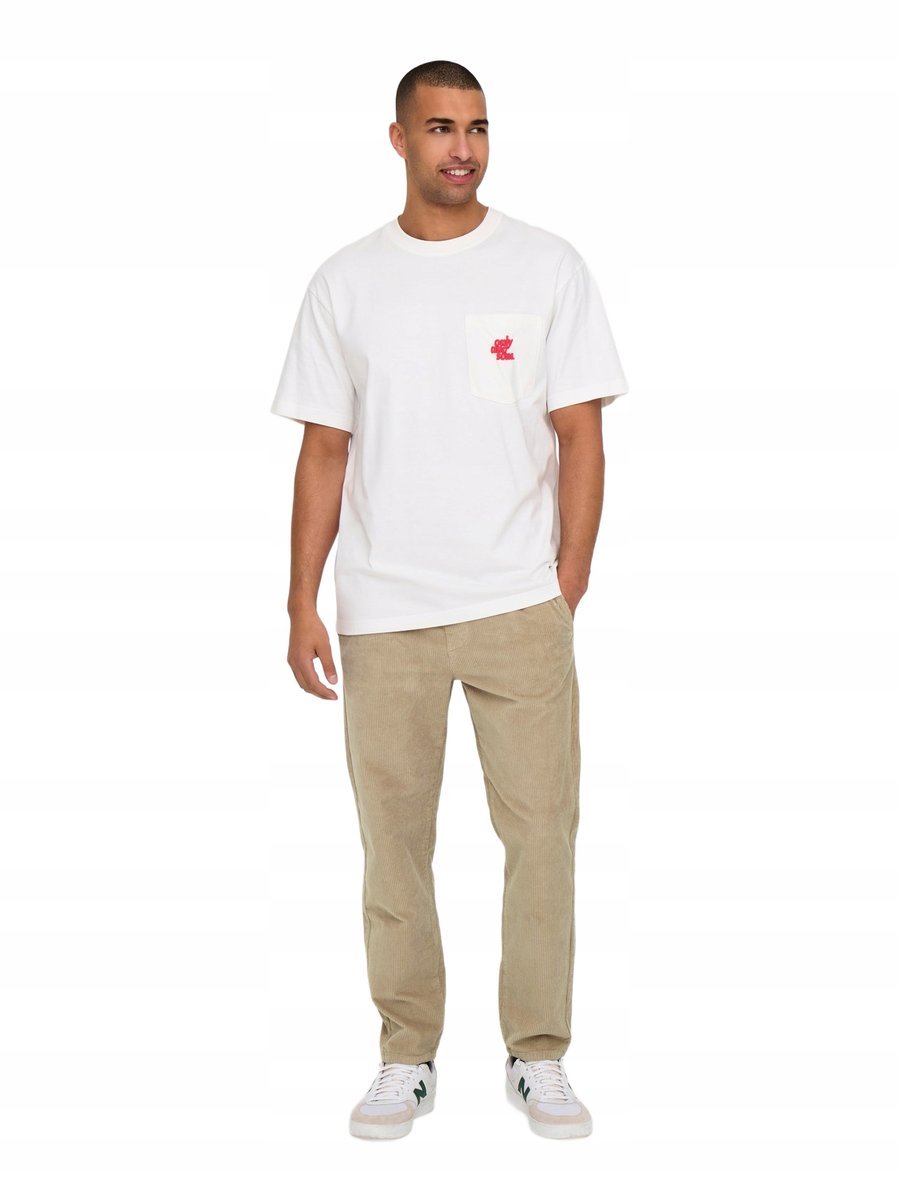 ONLY & SONS SPODNIE CASUAL PROSTE BEŻOWE SZTRUKSOWE S 6BA