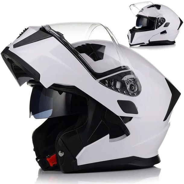 Kask Motocyklowy Szczękowy Biały Połysk Flip Up Blenda Homologacja Xxl