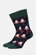 Skarpetki męskie - Skarpety Świąteczne Granatowo-Zielone W Mikołaje - miniaturka - grafika 1